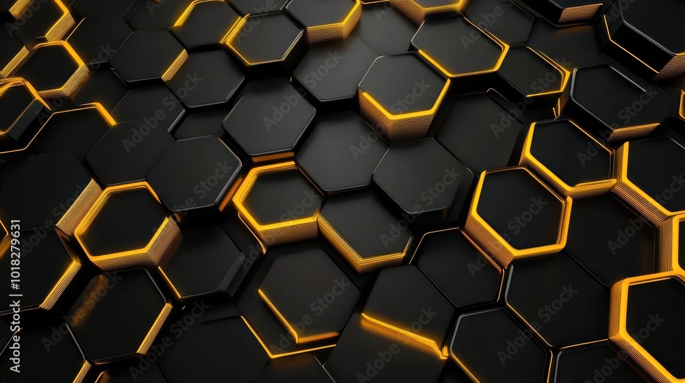 Hexagon technology honeycomb black and yellow wide abstract background. Vector illustration Hexagon technology honeycomb black and yellow wide abstract background. Vector illustration