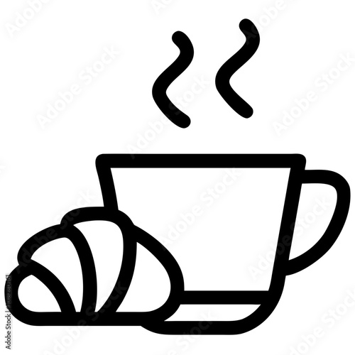 Lunch break coffee and croissant icon for user interface in mobile applications