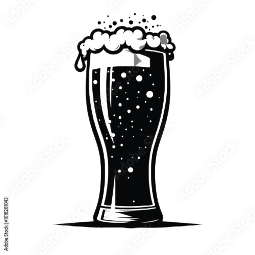 Silhouette beer with glass vector illustration