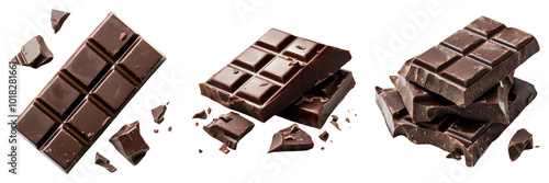 Dark chocolate bar isolated on transparent PNG background image perfect for food-themed illustrations or dessert designs