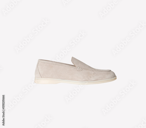 suede loafer with a cream color sole, men's casual leather shoes, isolated on white background. photo