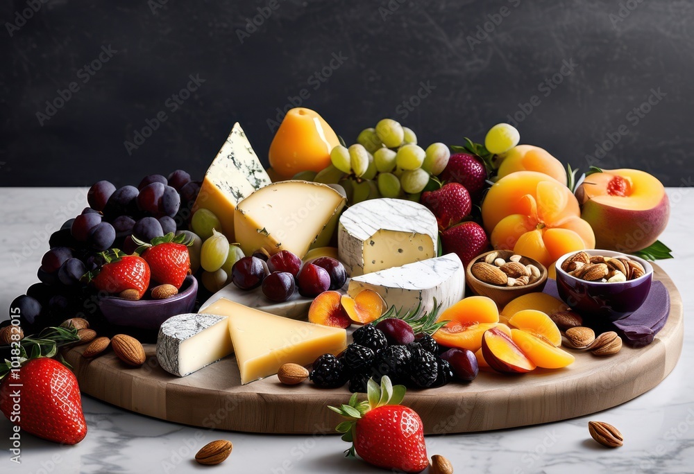elegant cheese board arrangement featuring brightly colored crunchy gourmet cheeses luxurious presentation, almond, artisanal, appetizer, blueberry, brie elegant cheese board arrangement featuring brightly colored crunchy gourmet cheeses luxurious presentation, almond, artisanal, appetizer, blueberry, brie