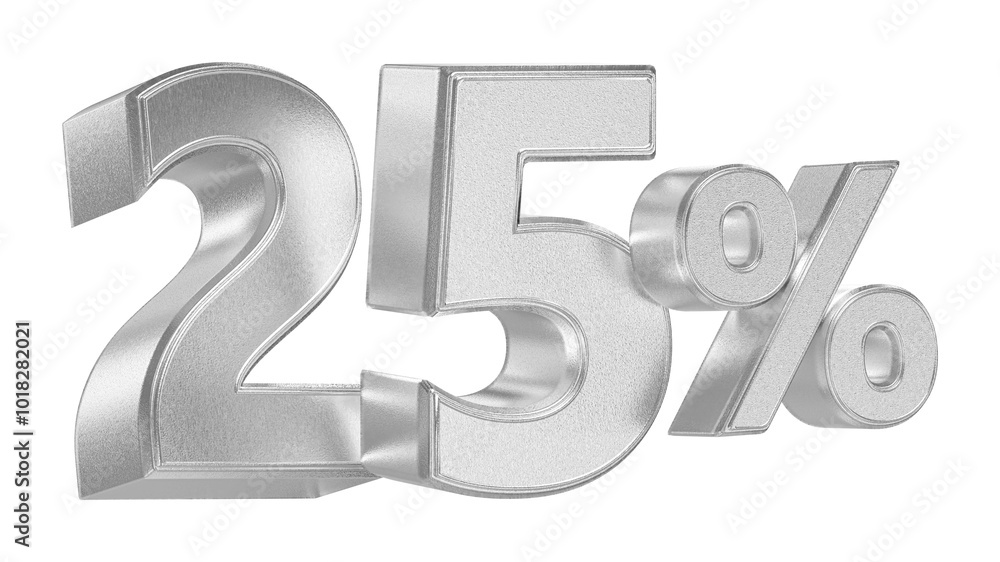 Discount 25 Percent Off Sale Silver Number 3D Render Discount 25 Percent Off Sale Silver Number 3D Render
