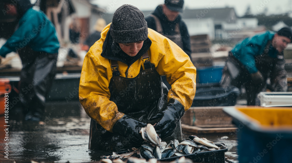 A family-owned fishery by the coast, with multiple generations working together, from fishing to packaging, promoting community-based, sustainable seafood sourcing A family-owned fishery by the coast, with multiple generations working together, from fishing to packaging, promoting community-based, sustainable seafood sourcing