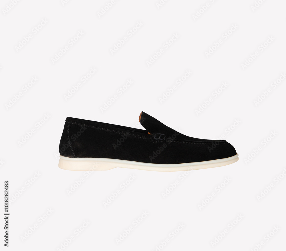 suede loafer with a cream color sole, men's casual leather shoes, isolated on white background. suede loafer with a cream color sole, men's casual leather shoes, isolated on white background.