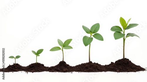 The Growth Process of Seedlings in Various Stages Against a Plain Background