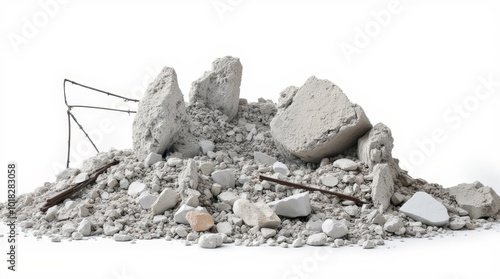 Debris Pile at a Construction Site After Building Demolition in Mid-Afternoon Light photo