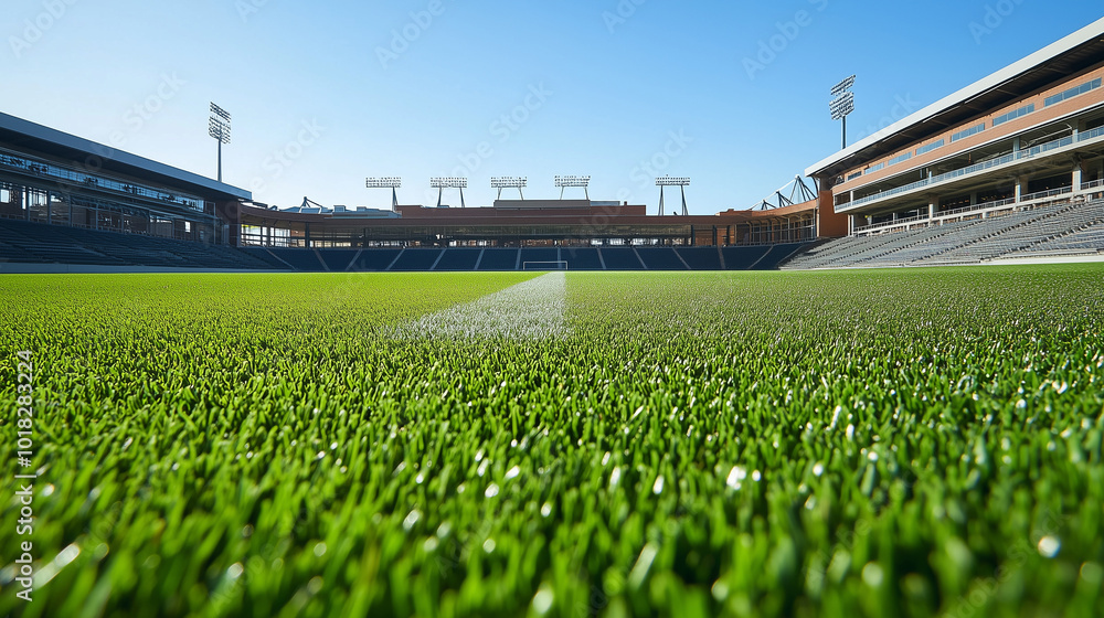 Green field in soccer stadium. Ready for game background or banner Green field in soccer stadium. Ready for game background or banner