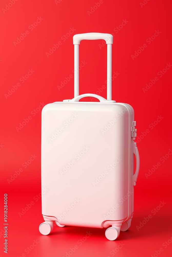 A Sleek White Suitcase on a Vibrant Red Background, Ideal for Travel Enthusiasts Seeking Stylish Luggage A Sleek White Suitcase on a Vibrant Red Background, Ideal for Travel Enthusiasts Seeking Stylish Luggage