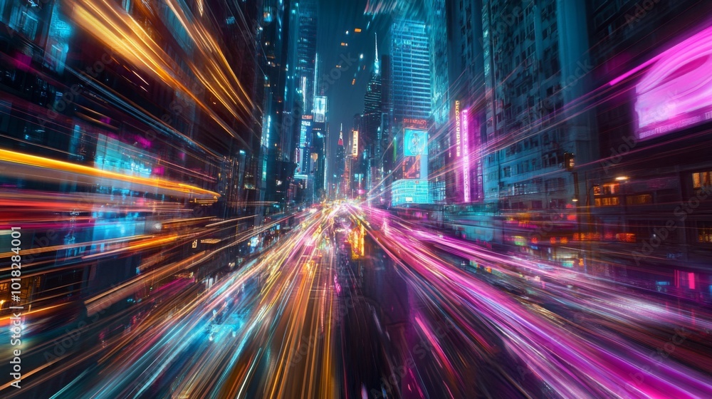 Obraz premium A City Street Lit Up By Bright Neon Lights
