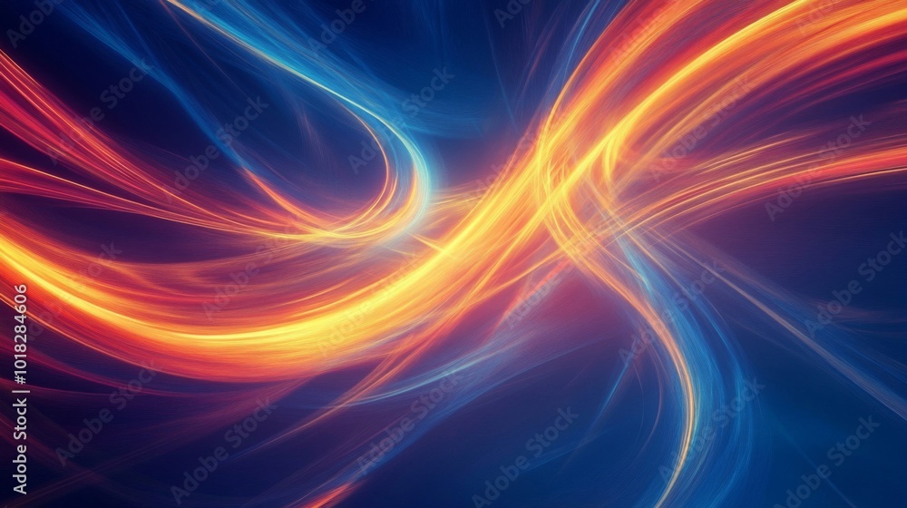 Obraz premium Abstract Intertwining Orange and Blue Light Streaks on a Dark Background