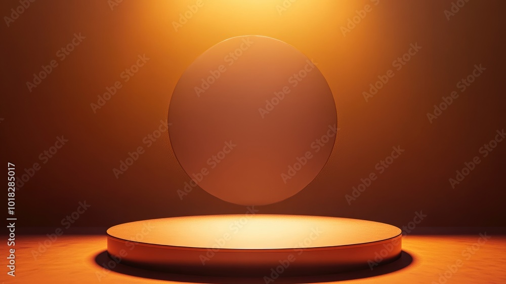 A Circular Podium Illuminated by a Spotlight on an Orange Background A Circular Podium Illuminated by a Spotlight on an Orange Background