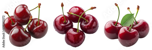 Schilderij op canvas Fresh cherries isolated on transparent PNG background image perfect for food-the
