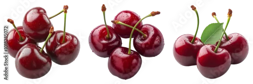 Panel kuchenny z motywem Fresh cherries isolated on transparent PNG background image perfect for food-themed illustrations or fruit designs
