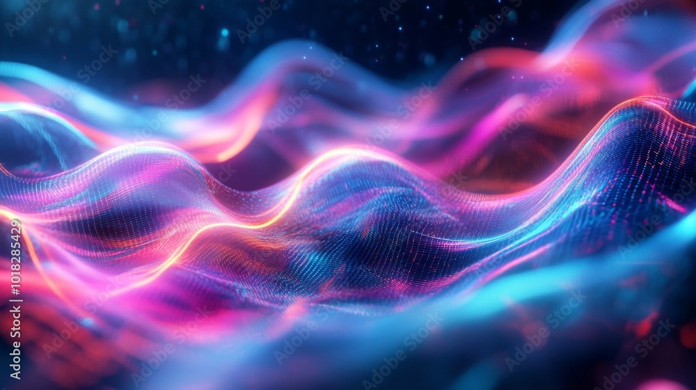 Abstract Neon Wave Pattern with Grid and Glowing Lights Abstract Neon Wave Pattern with Grid and Glowing Lights