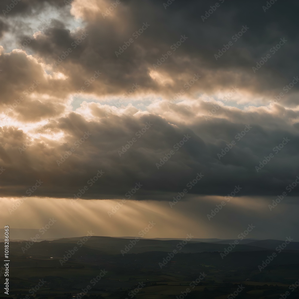 A moody sky with heavy gray clouds and soft sunlight peeking through, creating a dramatic contrast between light and shadow
A moody sky with heavy gray clouds and soft sunlight peeking through, creating a dramatic contrast between light and shadow