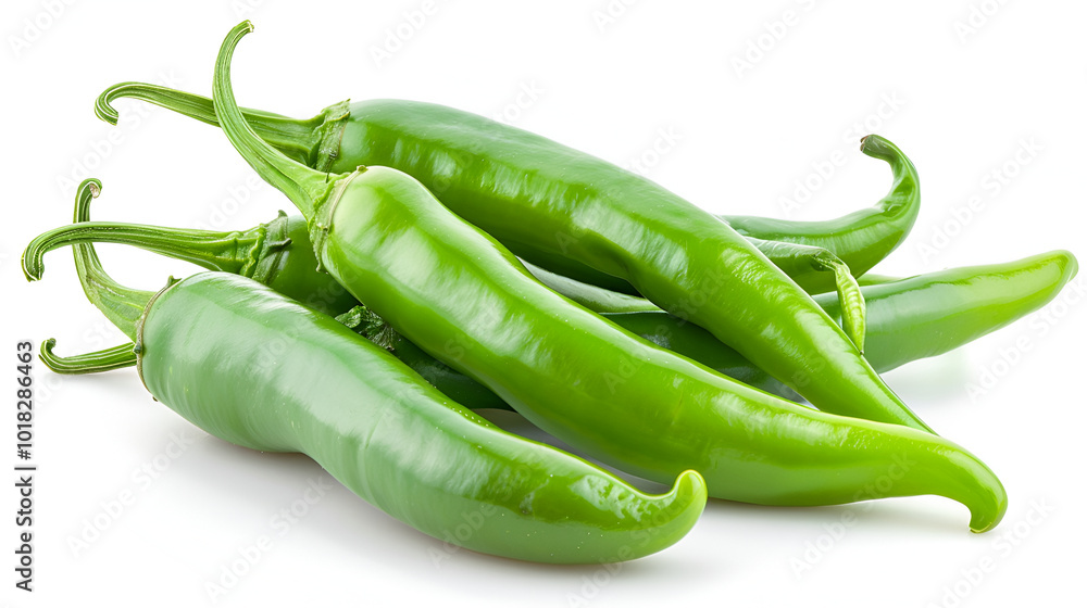 fresh green chilli pepper. Isolated on white background ,A single green cubanelle chili pepper on a white background fresh green chilli pepper. Isolated on white background ,A single green cubanelle chili pepper on a white background