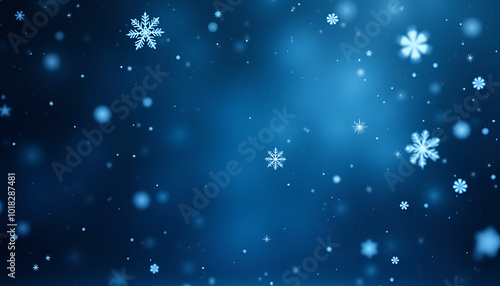 alling snowflakes on a dark blue abstract winter background creating a serene atmosphere