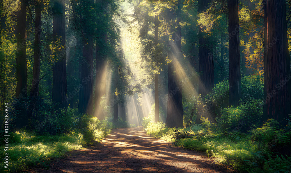 Fototapeta premium Dreamlike Landscapes and Mystical Gardens with Vibrant Flowers and Glowing Nature