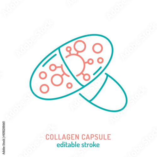 Collagen capsule line icon. Connective tissue protein pictogram.