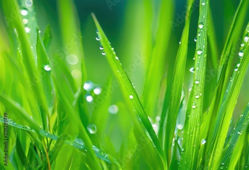 detailed macro showcasing lush green grass blades under natural light highlighting textures vibrant colors, foliage, sunlight, plant, environment, vivid, leaf