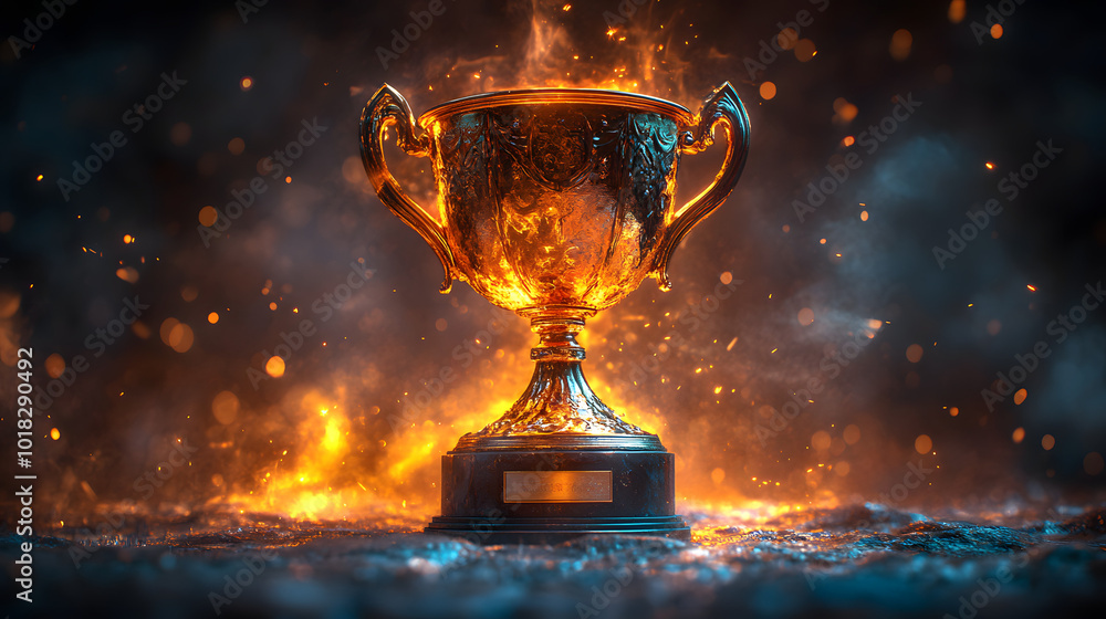A golden trophy with glitter and light effects shining brightly, symbolizing success and achievement. The trophy’s metallic surface reflects the light, creating a sparkling and celebratory atmosphere. A golden trophy with glitter and light effects shining brightly, symbolizing success and achievement. The trophy’s metallic surface reflects the light, creating a sparkling and celebratory atmosphere.