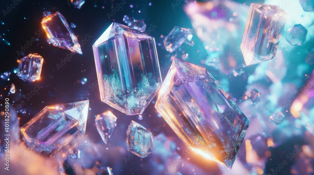 Naklejka premium Glowing Prismatic Crystals Suspended in a Dreamlike Haze