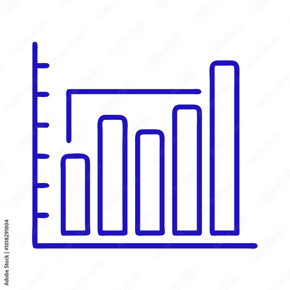 Bar Graph Icon in Minimalist Style, Blue Outline, Modern Design Bar Graph Icon in Minimalist Style, Blue Outline, Modern Design