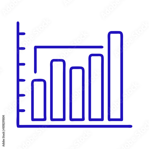 Bar Graph Icon in Minimalist Style, Blue Outline, Modern Design