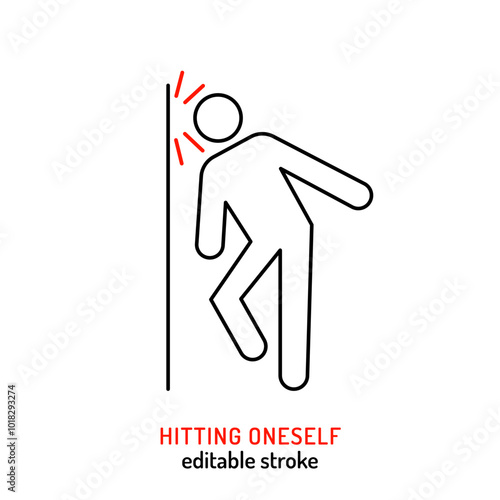 Self-injury, self-harm black linear icon. Act of harming your own body on purpose.