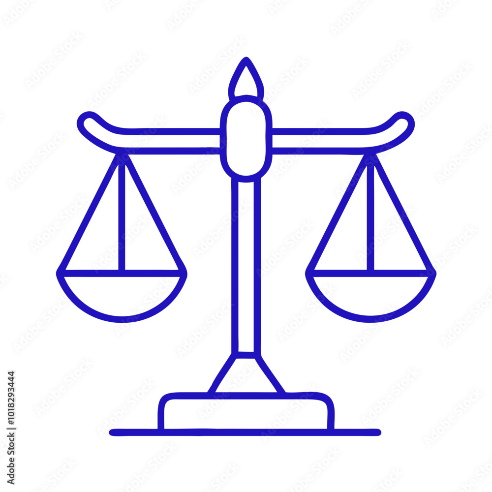 Scales of justice icon in modern style, blue outline design, legal concept Scales of justice icon in modern style, blue outline design, legal concept