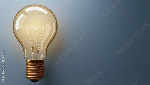 A glowing light bulb against a soft, blue background, symbolizing ideas, innovation, and illumination.