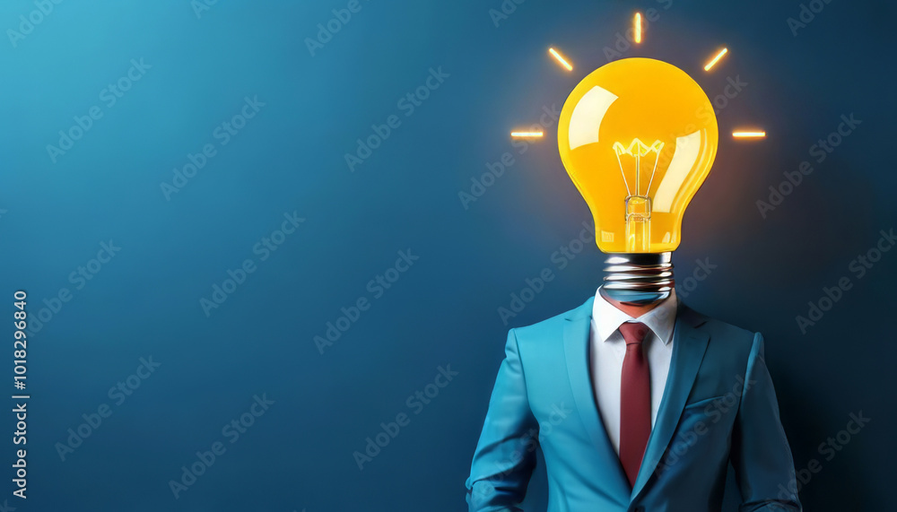 A creative illustration featuring a businessman with a lightbulb for a head, symbolizing innovation and bright ideas. A creative illustration featuring a businessman with a lightbulb for a head, symbolizing innovation and bright ideas.