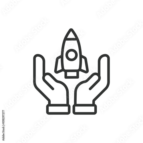 Soft launch, in line design. Soft launch, trial release, beta version, gradual rollout, market testing, initial phase on white background vector. Soft launch, in line design editable stroke icon