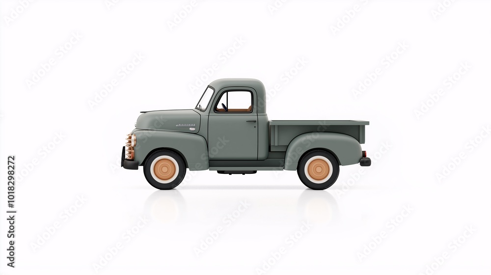 Classic Green Pickup Truck Side View