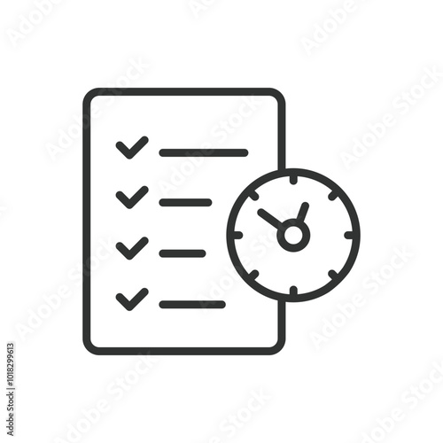 Planning, in line design. Planning, strategy, organization, goals, schedule, timeline, project management on white background vector. Planning, in line design editable stroke icon