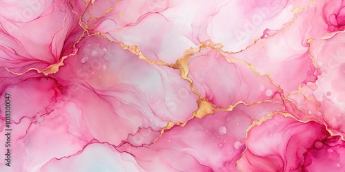 Abstract pink marble background with alcohol ink textures