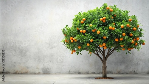 Fresh ripe oranges hanging on tree in garden