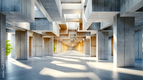 Abstract Concrete Structure with Sunlight and Shadows.
