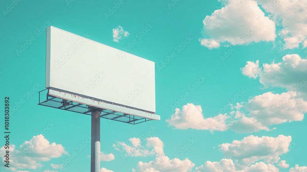 Blank billboard against a beautiful sky filled with fluffy clouds, ideal for advertising or promotional content. Blank billboard against a beautiful sky filled with fluffy clouds, ideal for advertising or promotional content.