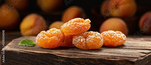 Dried Apricots on Wooden Surface