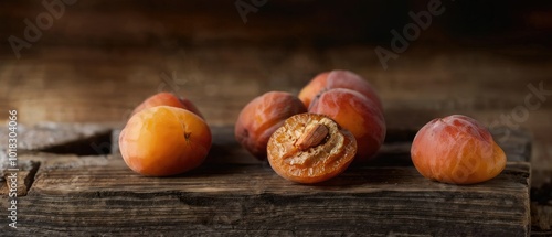 Apricots on Wooden Background