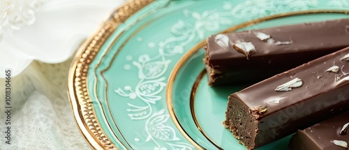 Chocolate Bars on a Mint-Green Plate