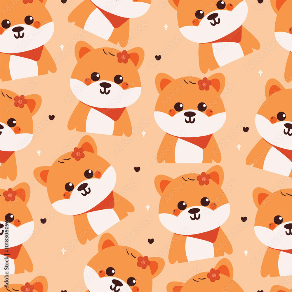 Obraz premium seamless pattern cartoon puppy with red scarf. cute animal wallpaper for textile, gift wrap paper