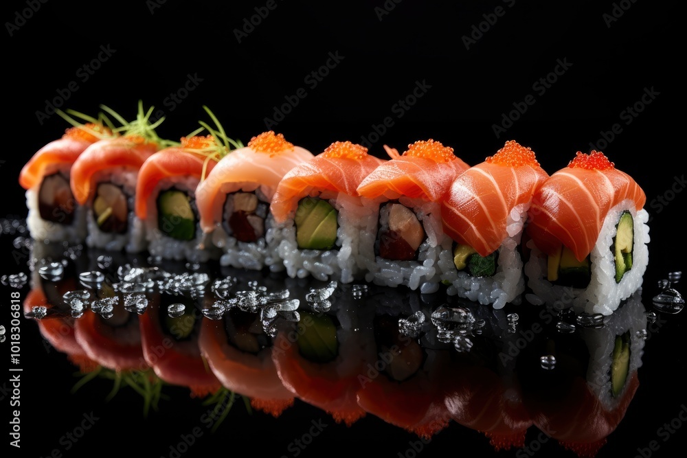 Sushi on a black background - generative ai Sushi on a black background - generative ai