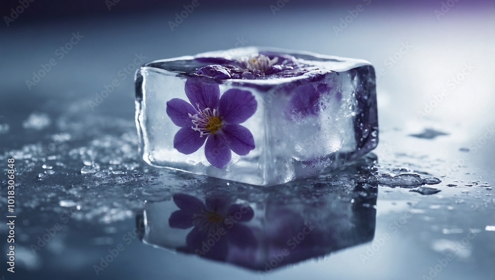 A closeup of a semi-melted ice cube