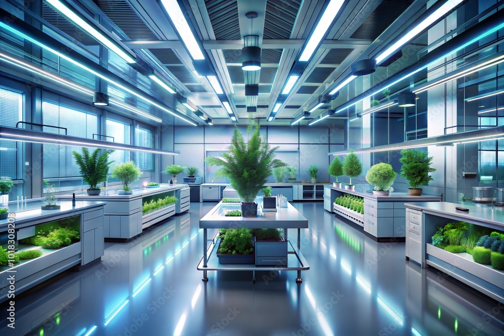 Obraz premium Futuristic indoor gardening laboratory innovation with artificial lighting