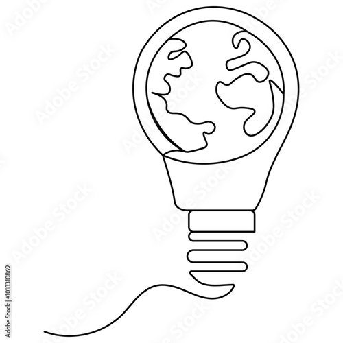 World earth  hour  single line art, continuous one line drawing of  Isolated outline vector icon