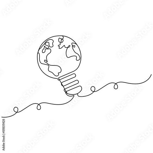 World earth  hour  single line art, continuous one line drawing of  Isolated outline vector icon