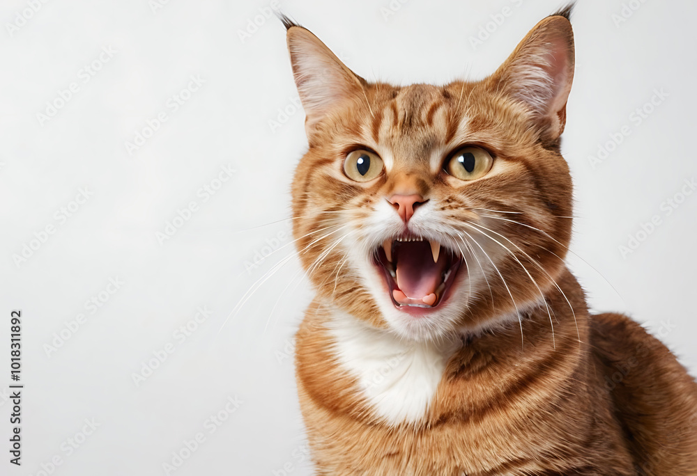 Capture attention with this funny image of a roaring ginger cat! Perfect for designs related to pets, humor, and animal expression. Capture attention with this funny image of a roaring ginger cat! Perfect for designs related to pets, humor, and animal expression.
